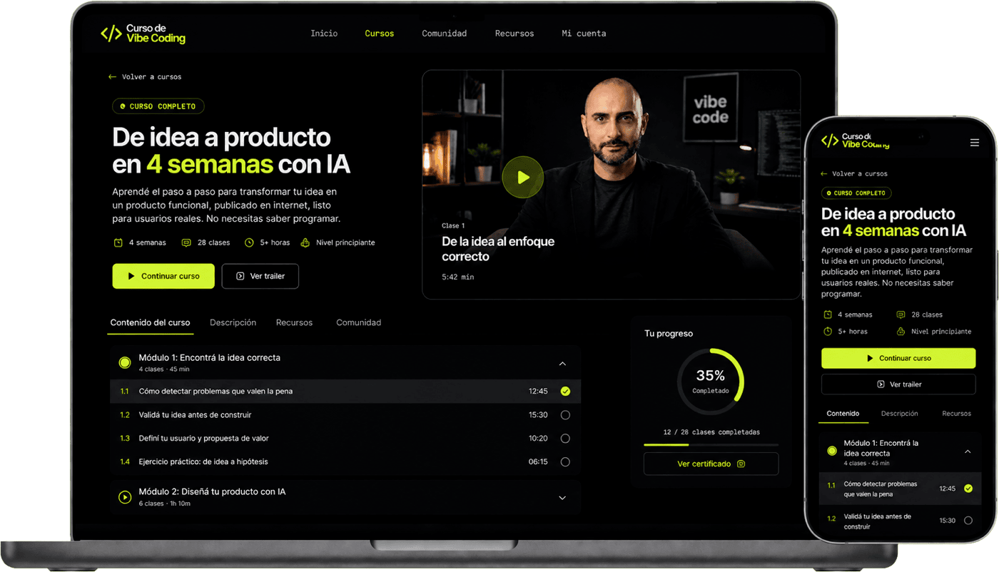 Vista previa del producto que vas a construir en el curso